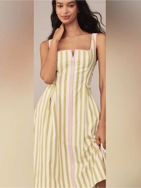 Maeve Striped Midi Dress in Light Green & Pink